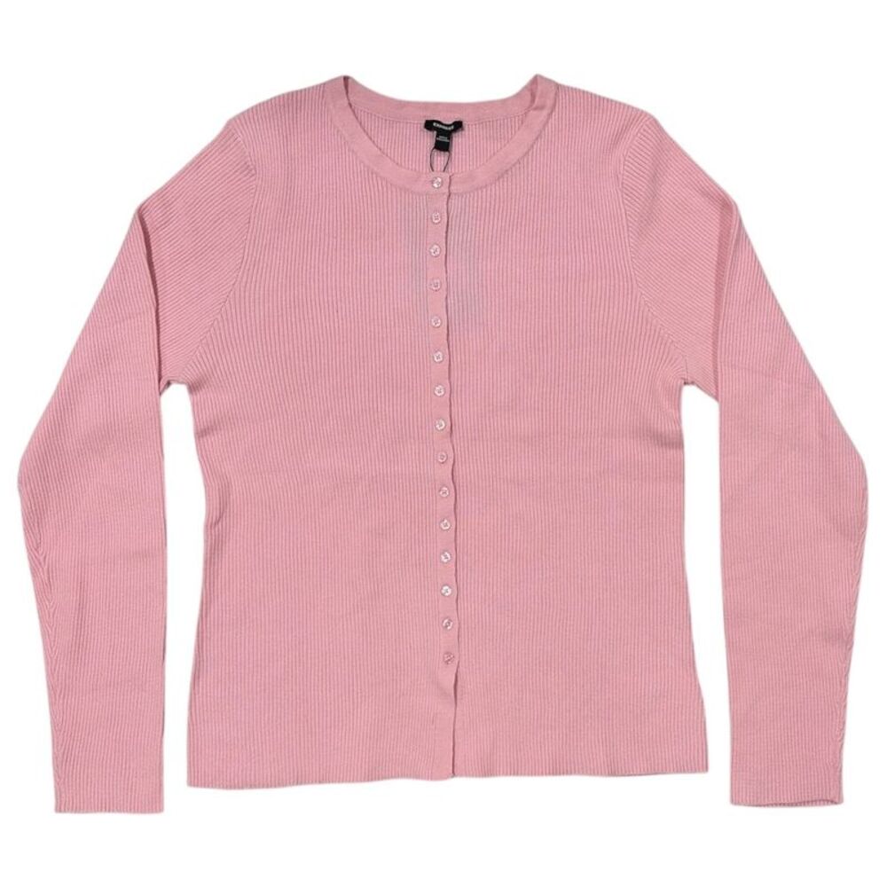 Express Women's Lightweight Slim Fit Ribbed Button-Up Sweater - Pink
